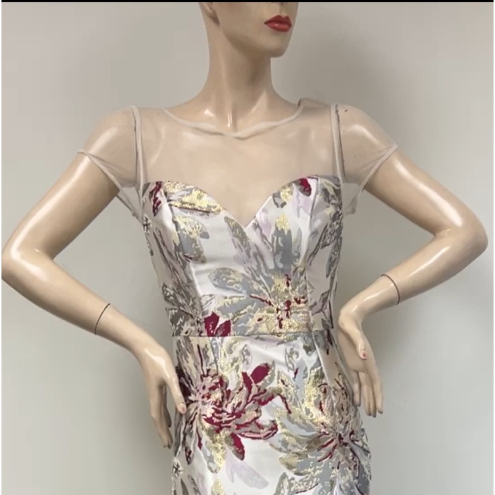Aidan Mattox jacquard short sleeve mesh top long gown - Picture 8 of 17